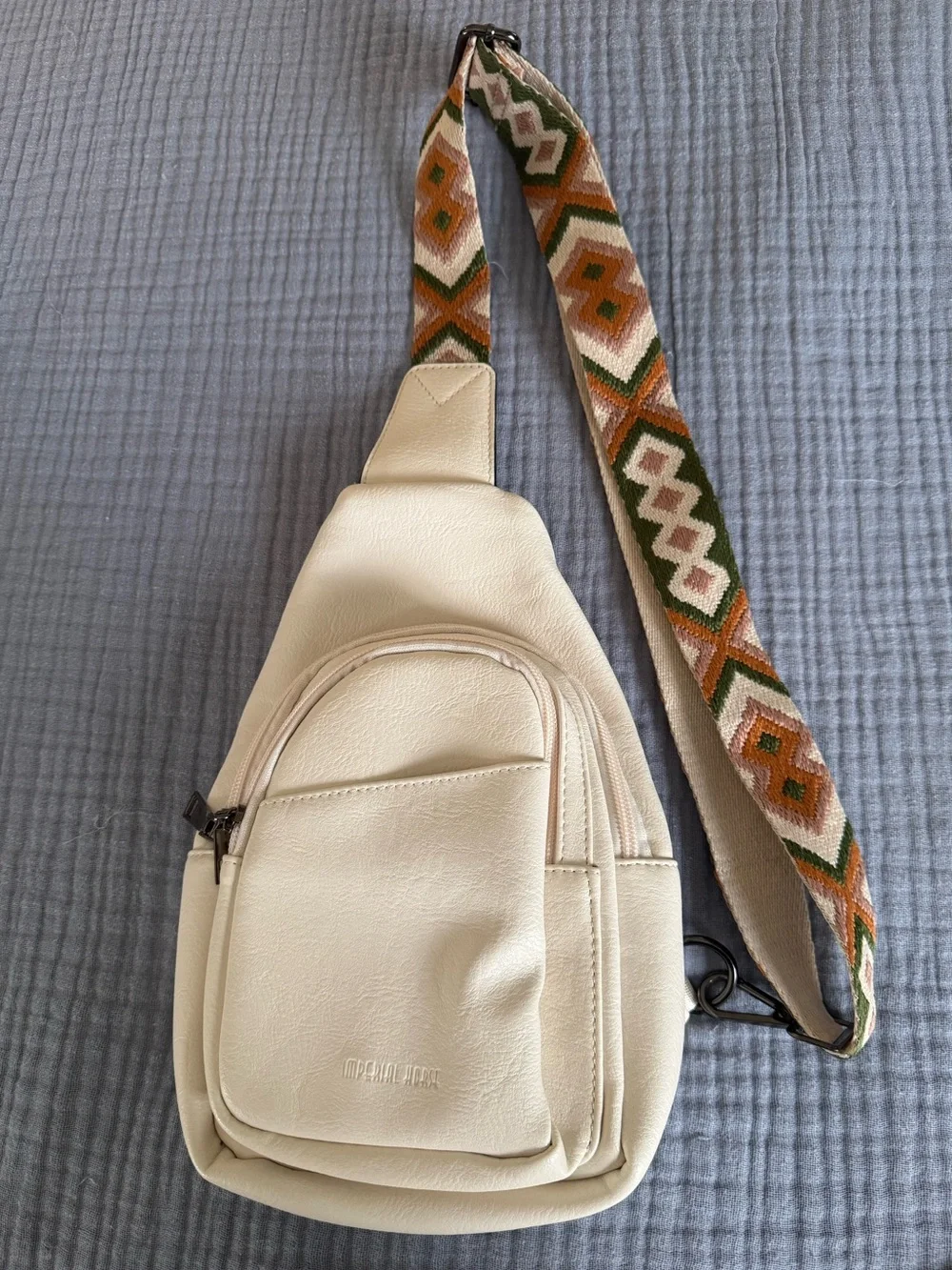 Cream Boho Sling Crossbody Bag Woven Strap